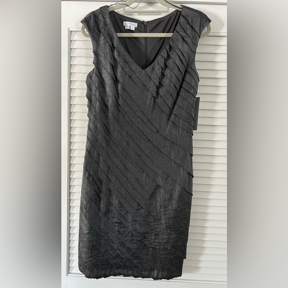 London Times Charcoal Pewter Shimmer Sleeveless Cocktail Dress Size 12 NWT